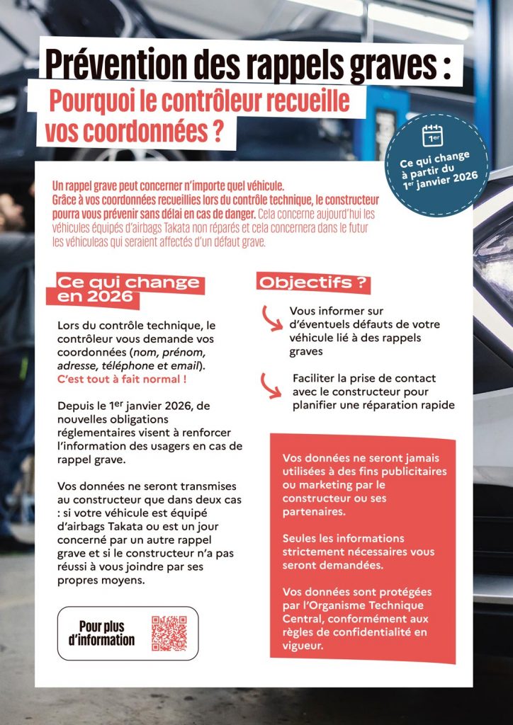 Prévention des rappels graves, receuil des coordonnées pendant le contrôle technique.